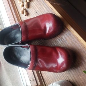 Dansko patent deep red clogs